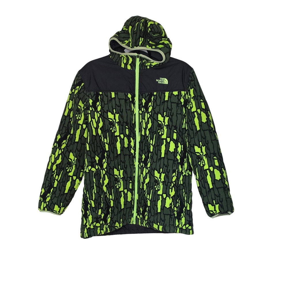 The North Face Reversible Jacket Boys XL Black Green Fleece Hooded Pockets